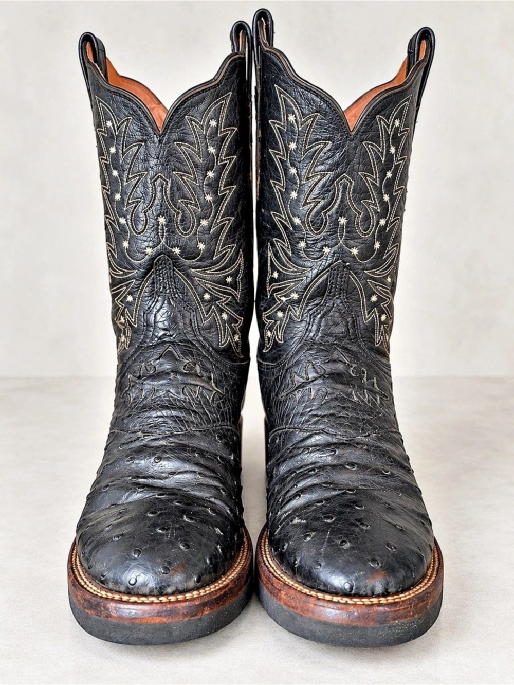 2000 Lucchese T1500HD Women 9.5 C Black Full Quill Ostrich Cowboy Boots Western